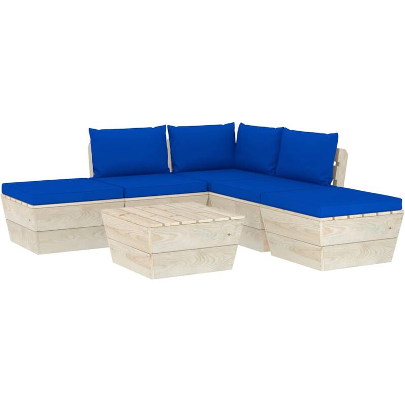 

vidaXL Muebles de jardín de palets 6 piezas y cojines madera de abeto - Azul