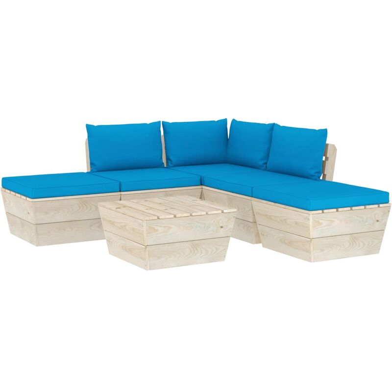 

vidaXL Muebles de jardín de palets 6 piezas y cojines madera de abeto - Azul