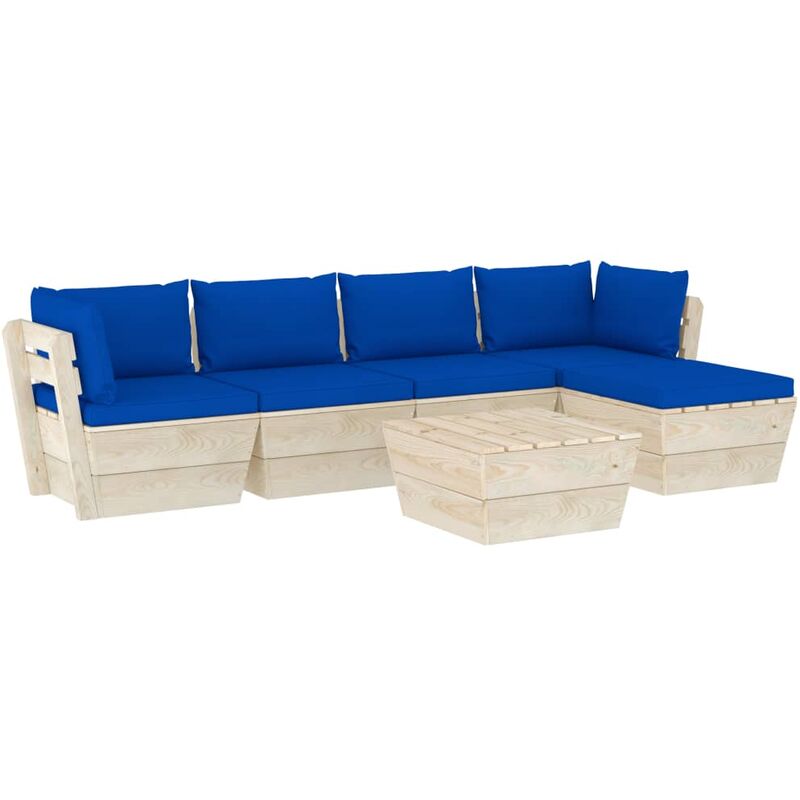 

vidaXL Muebles de jardín de palets 6 piezas y cojines madera de abeto - Azul