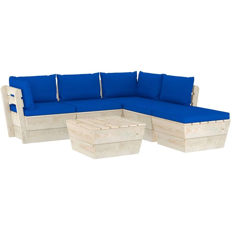 

vidaXL Muebles de jardín de palets 6 piezas y cojines madera de abeto - Azul