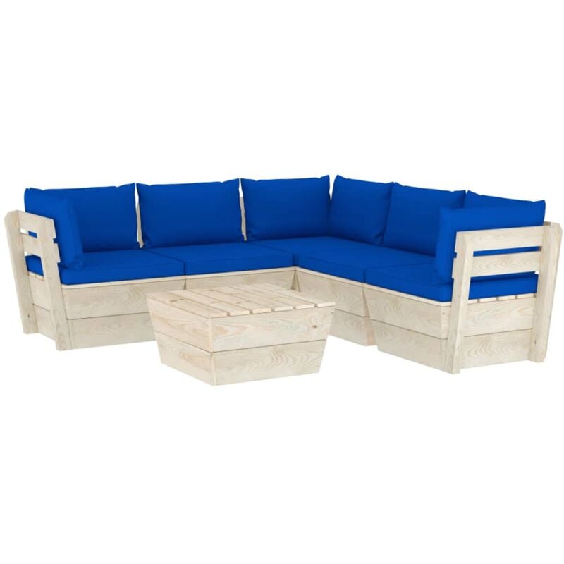 

vidaXL Muebles de jardín de palets 6 piezas y cojines madera de abeto - Azul