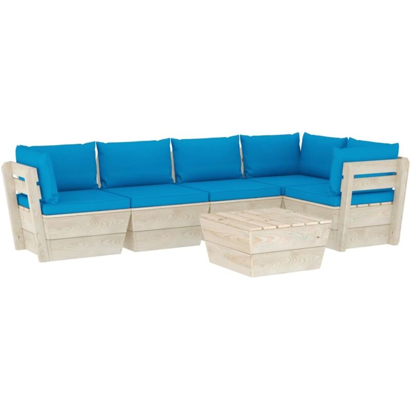 

vidaXL Muebles de jardín de palets 6 piezas y cojines madera de abeto - Azul