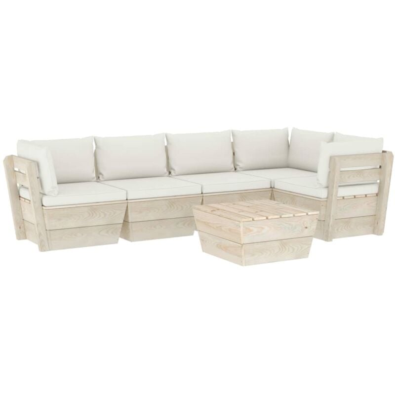 

vidaXL Muebles de jardín de palets 6 piezas y cojines madera de abeto - Crema