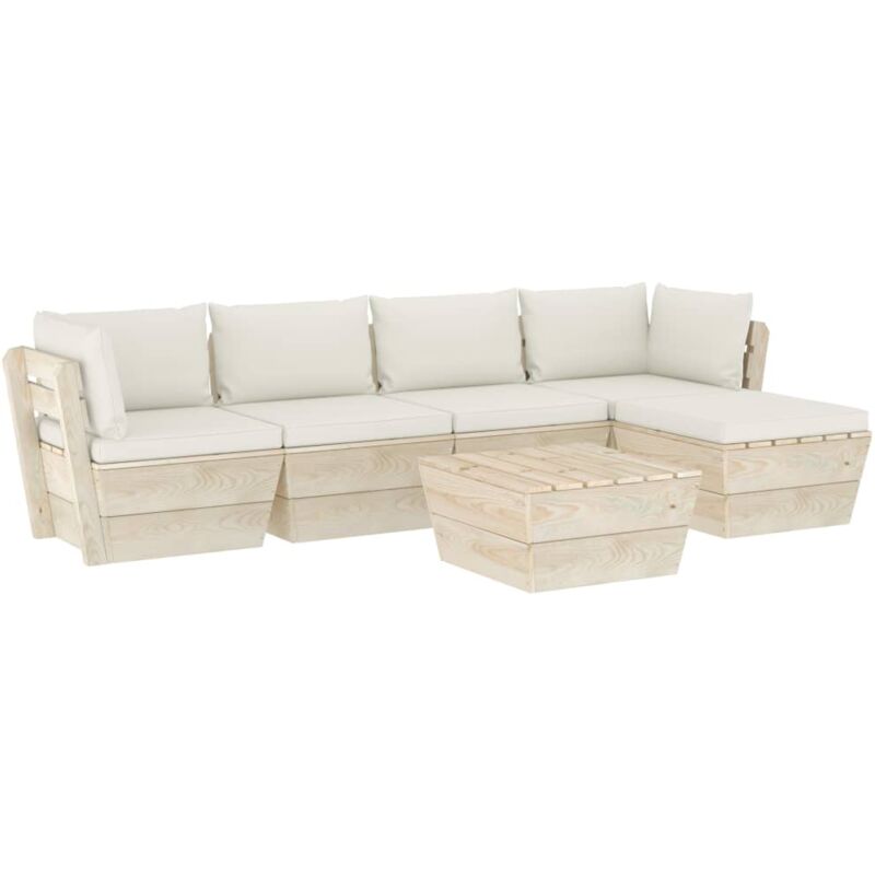 

vidaXL Muebles de jardín de palets 6 piezas y cojines madera de abeto - Crema