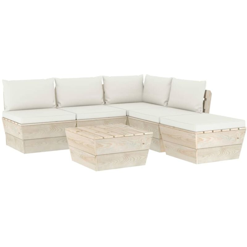 

vidaXL Muebles de jardín de palets 6 piezas y cojines madera de abeto - Crema