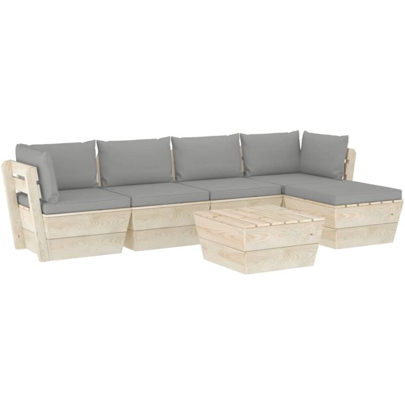 

vidaXL Muebles de jardín de palets 6 piezas y cojines madera de abeto - Gris