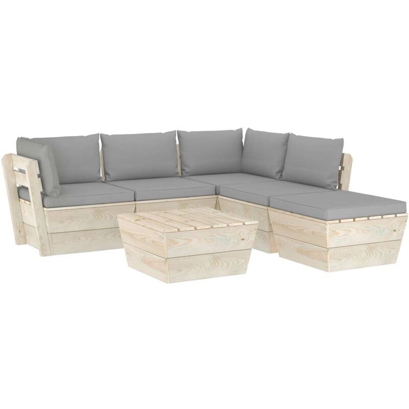 

vidaXL Muebles de jardín de palets 6 piezas y cojines madera de abeto - Gris