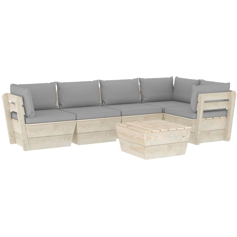 

vidaXL Muebles de jardín de palets 6 piezas y cojines madera de abeto - Gris