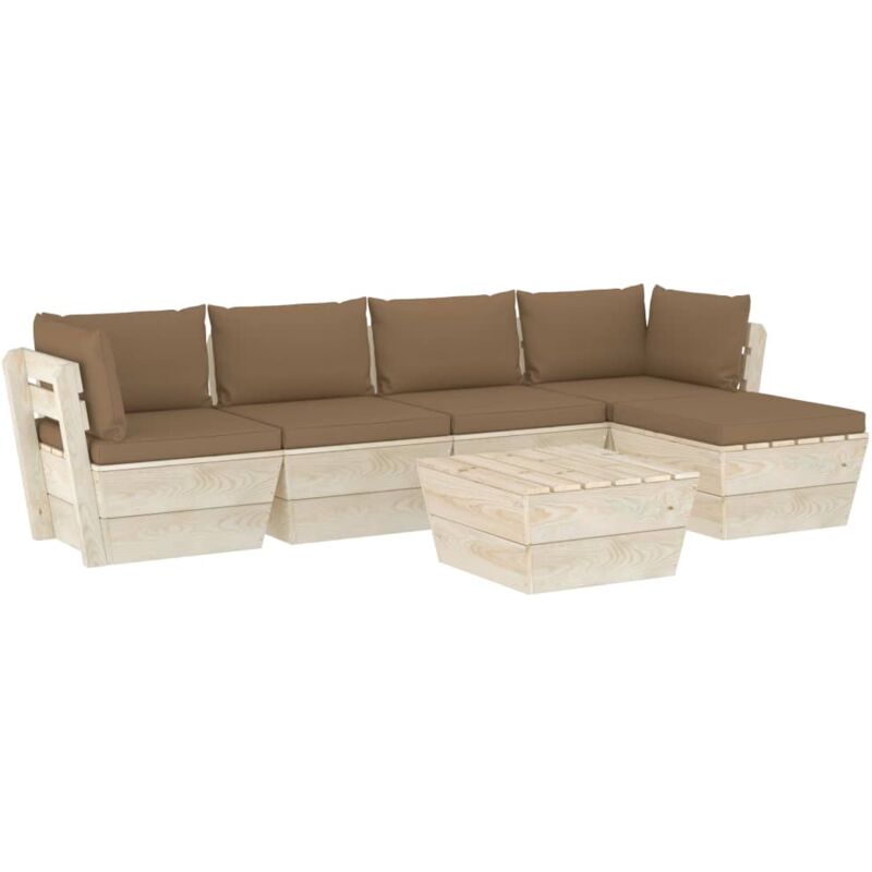 

vidaXL Muebles de jardín de palets 6 piezas y cojines madera de abeto - Gris Topo