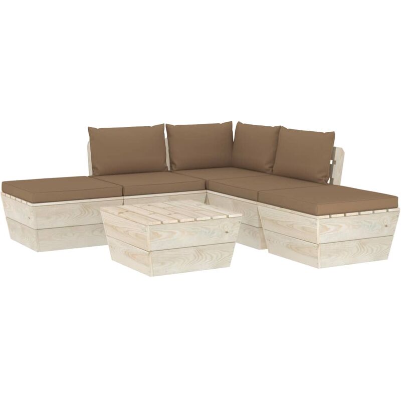 

vidaXL Muebles de jardín de palets 6 piezas y cojines madera de abeto - Gris Topo
