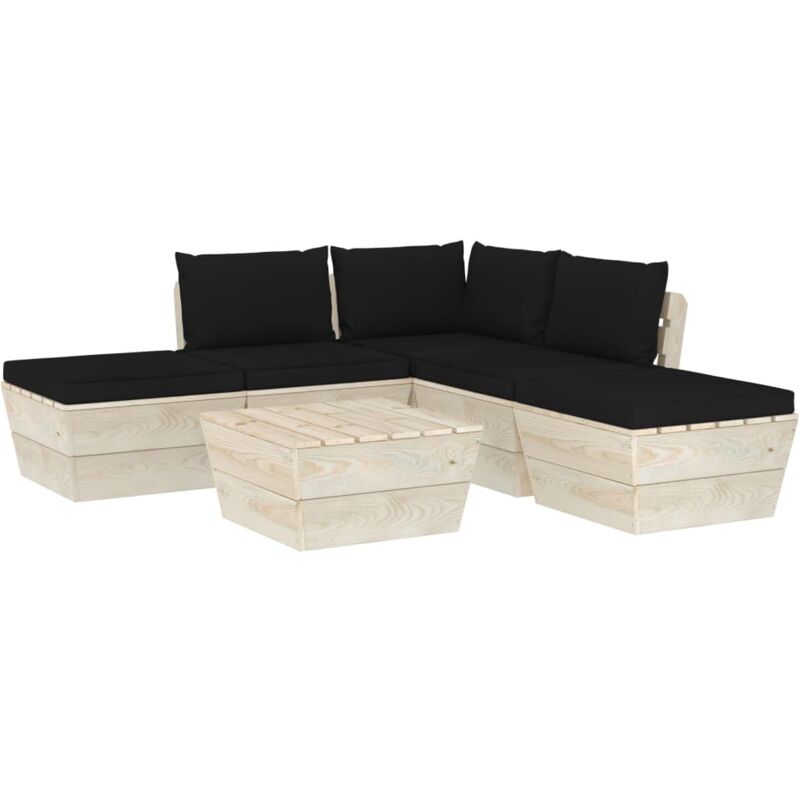 

vidaXL Muebles de jardín de palets 6 piezas y cojines madera de abeto - Negro