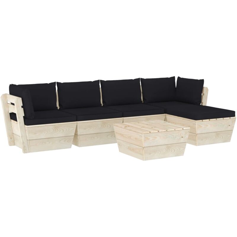 

vidaXL Muebles de jardín de palets 6 piezas y cojines madera de abeto - Negro