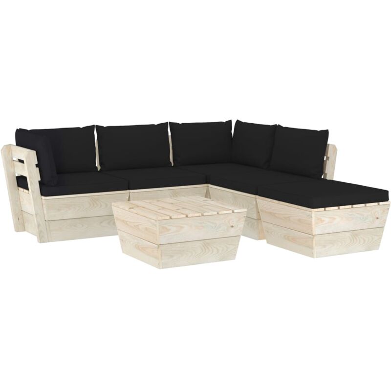 

vidaXL Muebles de jardín de palets 6 piezas y cojines madera de abeto - Negro