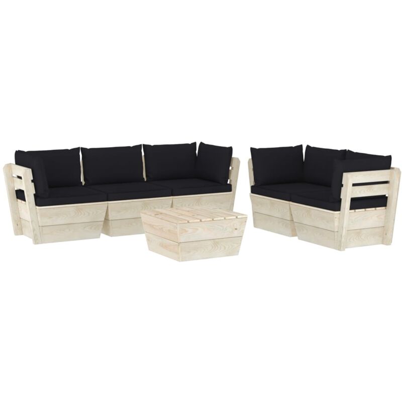

vidaXL Muebles de jardín de palets 6 piezas y cojines madera de abeto - Negro