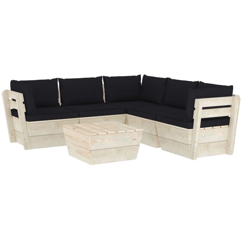 

vidaXL Muebles de jardín de palets 6 piezas y cojines madera de abeto - Negro