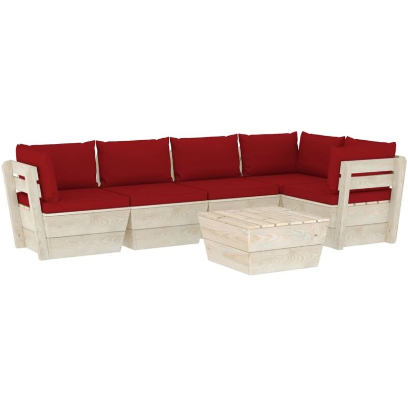 

vidaXL Muebles de jardín de palets 6 piezas y cojines madera de abeto - Rojo