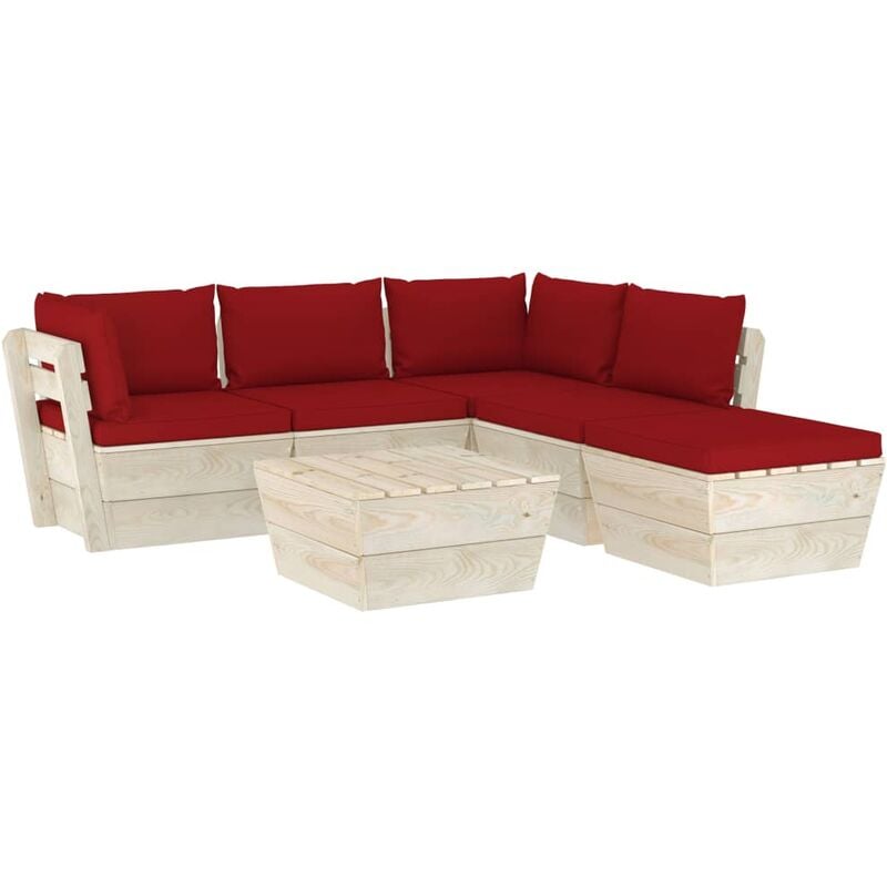 

vidaXL Muebles de jardín de palets 6 piezas y cojines madera de abeto - Rojo
