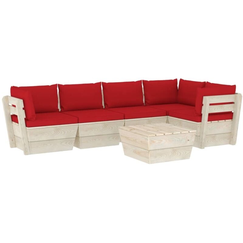 

vidaXL Muebles de jardín de palets 6 piezas y cojines madera de abeto - Rojo