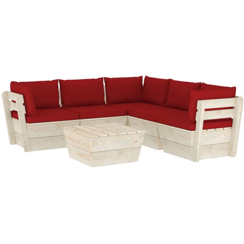 

vidaXL Muebles de jardín de palets 6 piezas y cojines madera de abeto - Rojo