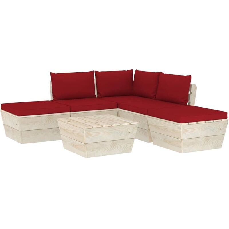 

vidaXL Muebles de jardín de palets 6 piezas y cojines madera de abeto - Rojo