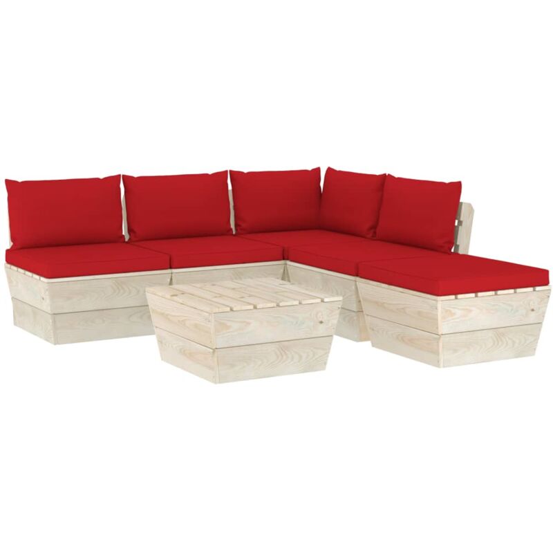 

vidaXL Muebles de jardín de palets 6 piezas y cojines madera de abeto - Rojo