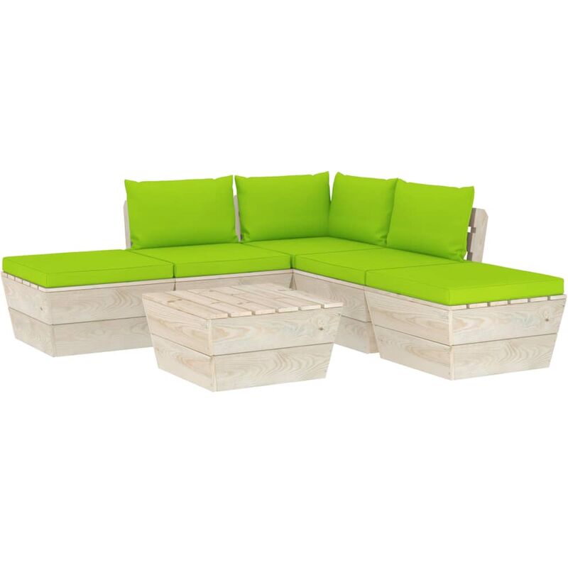 

vidaXL Muebles de jardín de palets 6 piezas y cojines madera de abeto - Verde