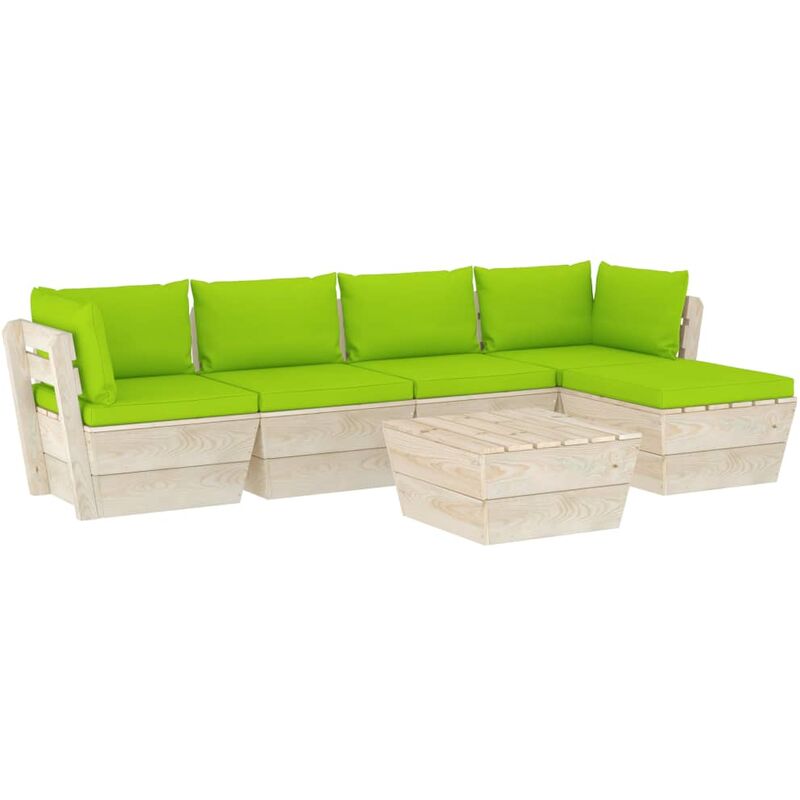 

vidaXL Muebles de jardín de palets 6 piezas y cojines madera de abeto - Verde