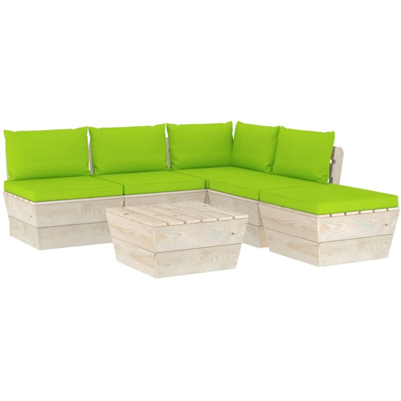 

vidaXL Muebles de jardín de palets 6 piezas y cojines madera de abeto - Verde