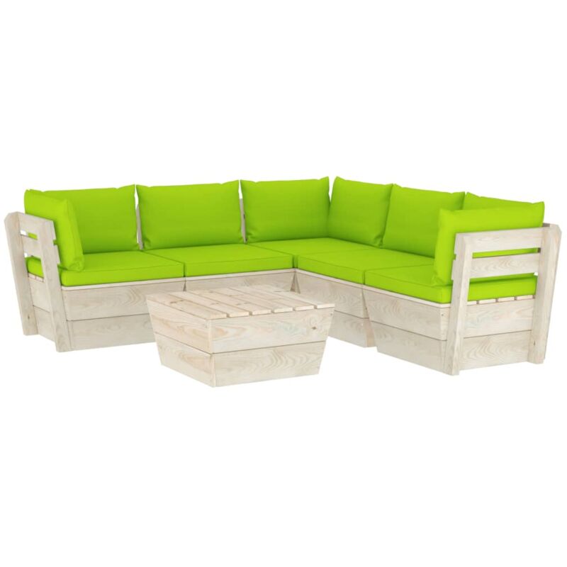 

vidaXL Muebles de jardín de palets 6 piezas y cojines madera de abeto - Verde