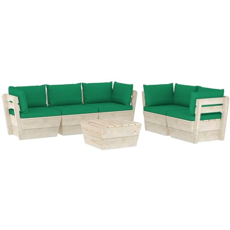 

vidaXL Muebles de jardín de palets 6 piezas y cojines madera de abeto - Verde