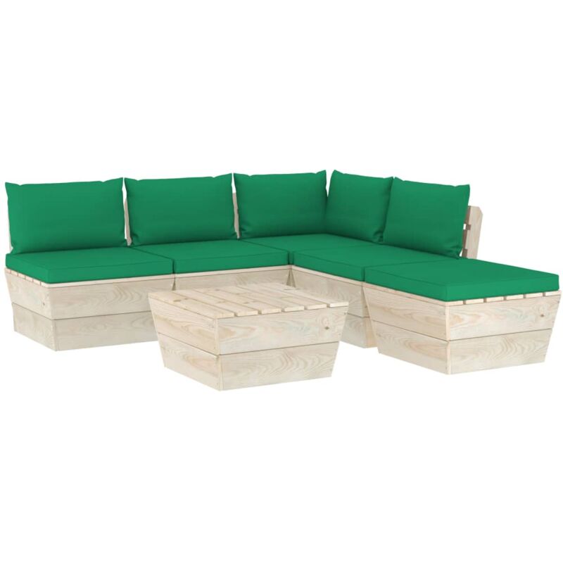 

vidaXL Muebles de jardín de palets 6 piezas y cojines madera de abeto - Verde