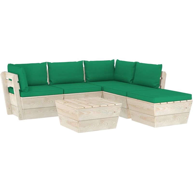 

vidaXL Muebles de jardín de palets 6 piezas y cojines madera de abeto - Verde