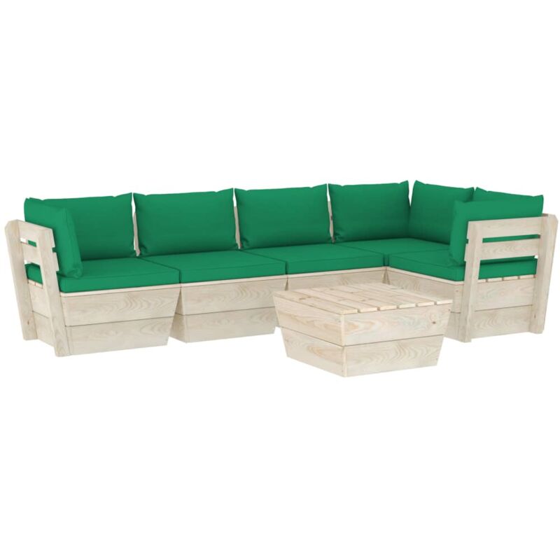 

vidaXL Muebles de jardín de palets 6 piezas y cojines madera de abeto - Verde