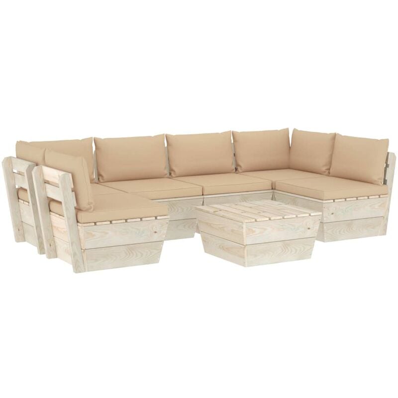 

vidaXL Muebles de jardín de palets 7 piezas y cojines madera de abeto - Beige