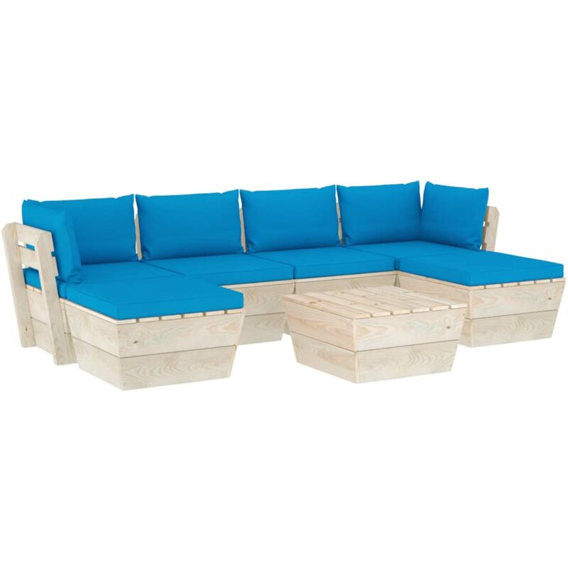

vidaXL Muebles de jardín de palets 7 piezas y cojines madera de abeto - Azul