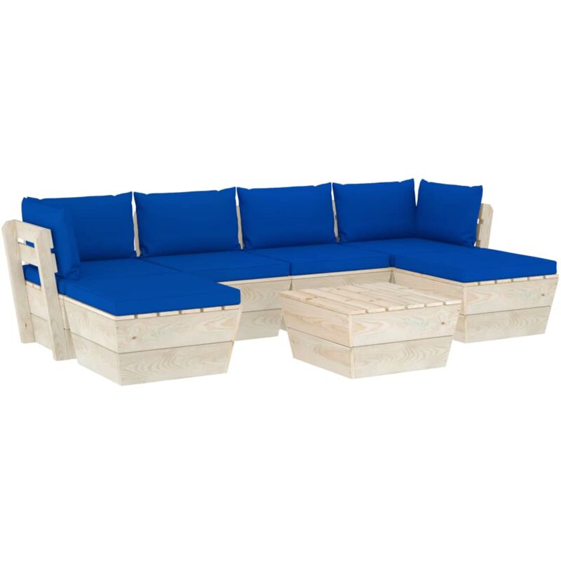 

vidaXL Muebles de jardín de palets 7 piezas y cojines madera de abeto - Azul