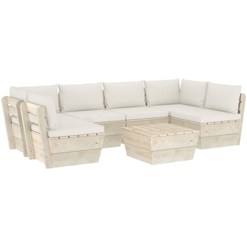 

vidaXL Muebles de jardín de palets 7 piezas y cojines madera de abeto - Crema