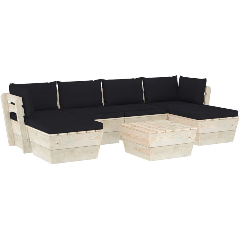 

vidaXL Muebles de jardín de palets 7 piezas y cojines madera de abeto - Negro