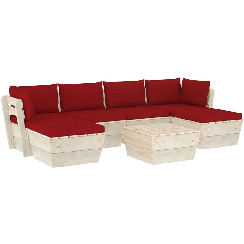 

vidaXL Muebles de jardín de palets 7 piezas y cojines madera de abeto - Rojo