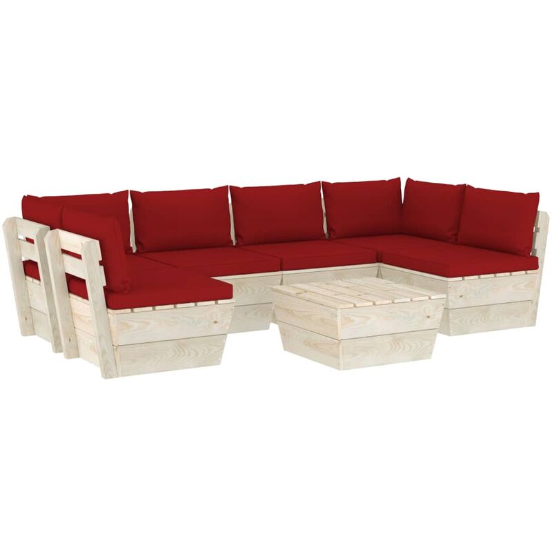 

vidaXL Muebles de jardín de palets 7 piezas y cojines madera de abeto - Rojo