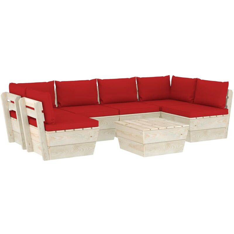 

vidaXL Muebles de jardín de palets 7 piezas y cojines madera de abeto - Rojo