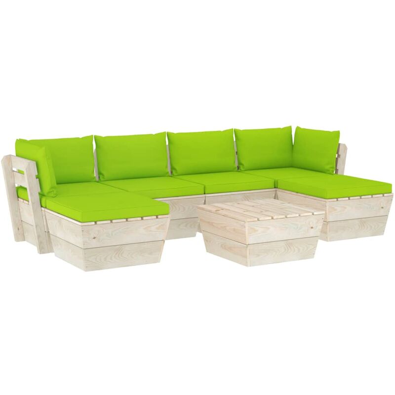 

vidaXL Muebles de jardín de palets 7 piezas y cojines madera de abeto - Verde