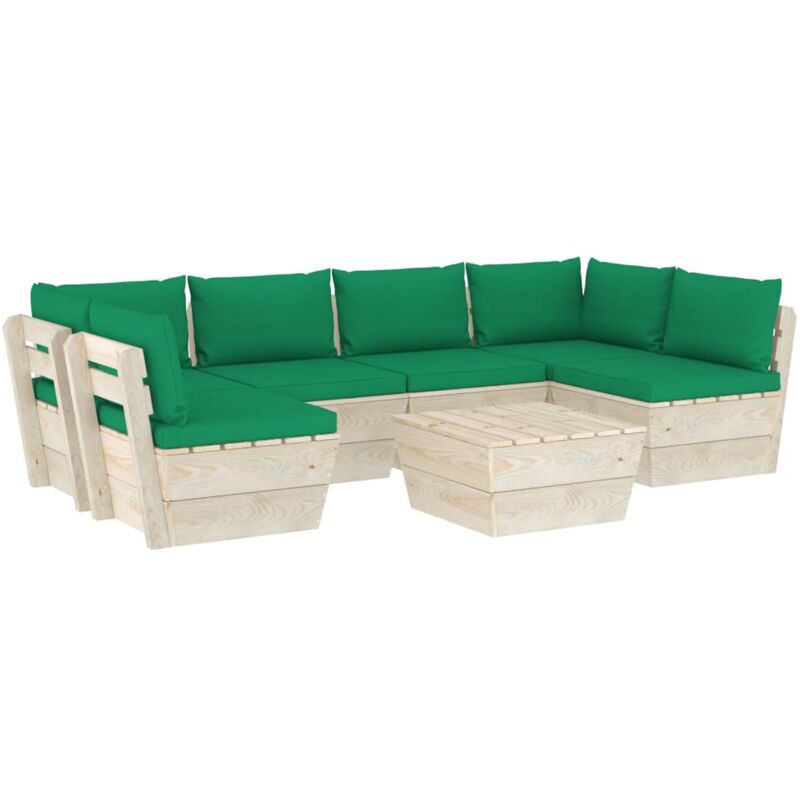 

vidaXL Muebles de jardín de palets 7 piezas y cojines madera de abeto - Verde