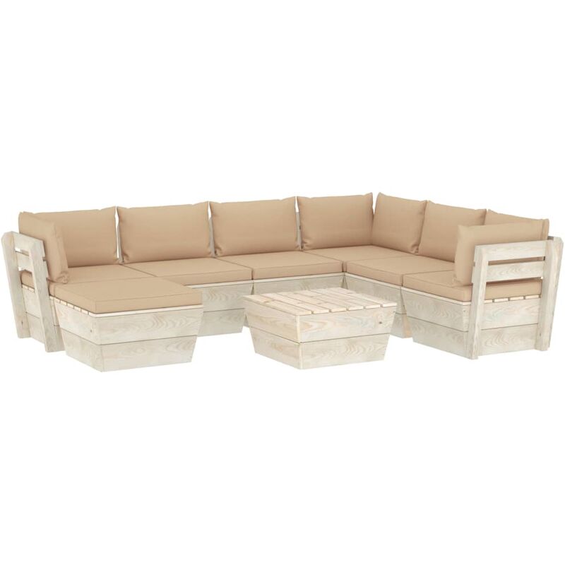 

Muebles de jardín de palets 8 piezas y cojines madera de abeto - Beige - Vidaxl
