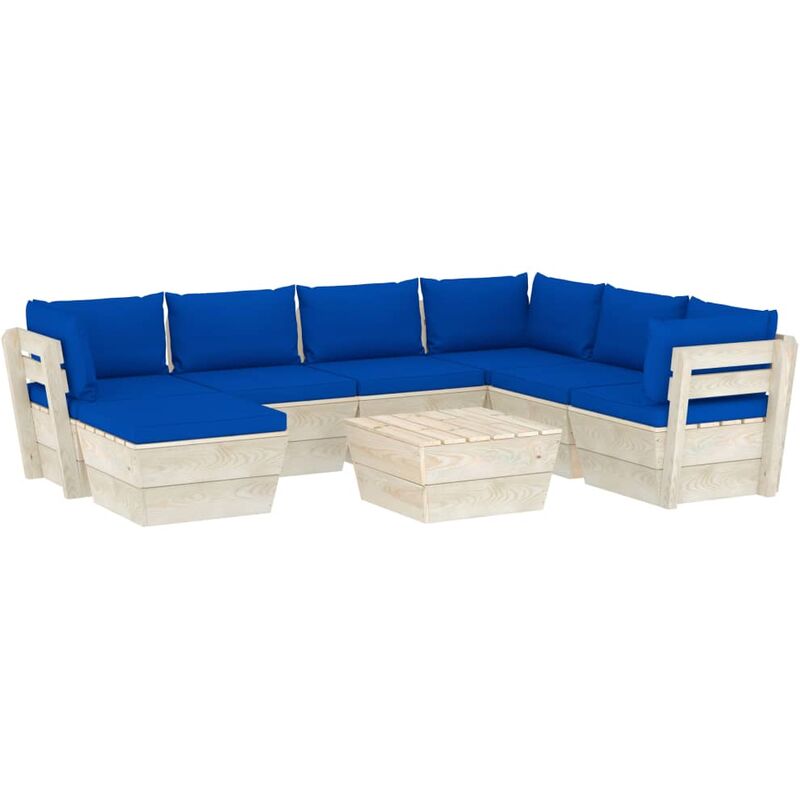 

Muebles de jardín de palets 8 piezas y cojines madera de abeto - Azul - Vidaxl