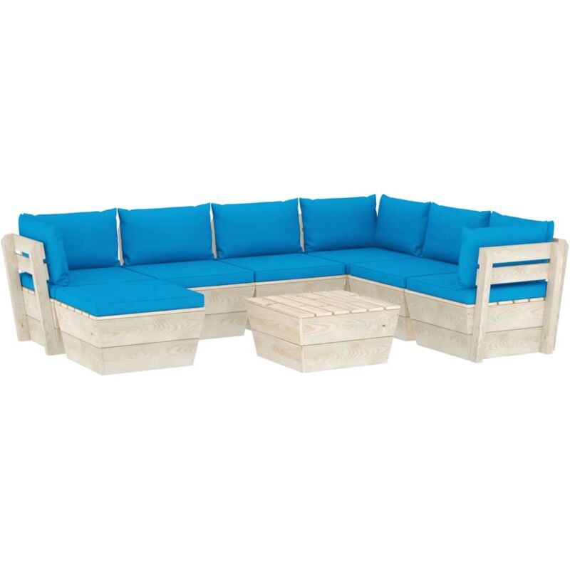 

Muebles de jardín de palets 8 piezas y cojines madera de abeto - Azul - Vidaxl