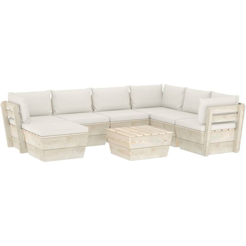 

vidaXL Muebles de jardín de palets 8 piezas y cojines madera de abeto - Crema