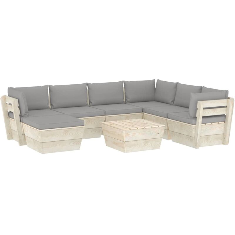 

Muebles de jardín de palets 8 piezas y cojines madera de abeto - Gris - Vidaxl