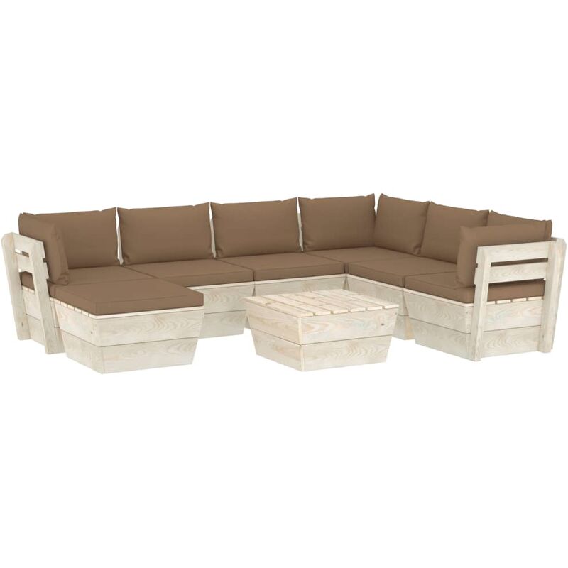 

Muebles de jardín de palets 8 piezas y cojines madera de abeto - Gris Topo - Vidaxl
