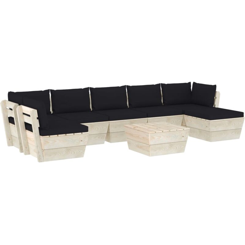 

Muebles de jardín de palets 8 piezas y cojines madera de abeto - Negro - Vidaxl